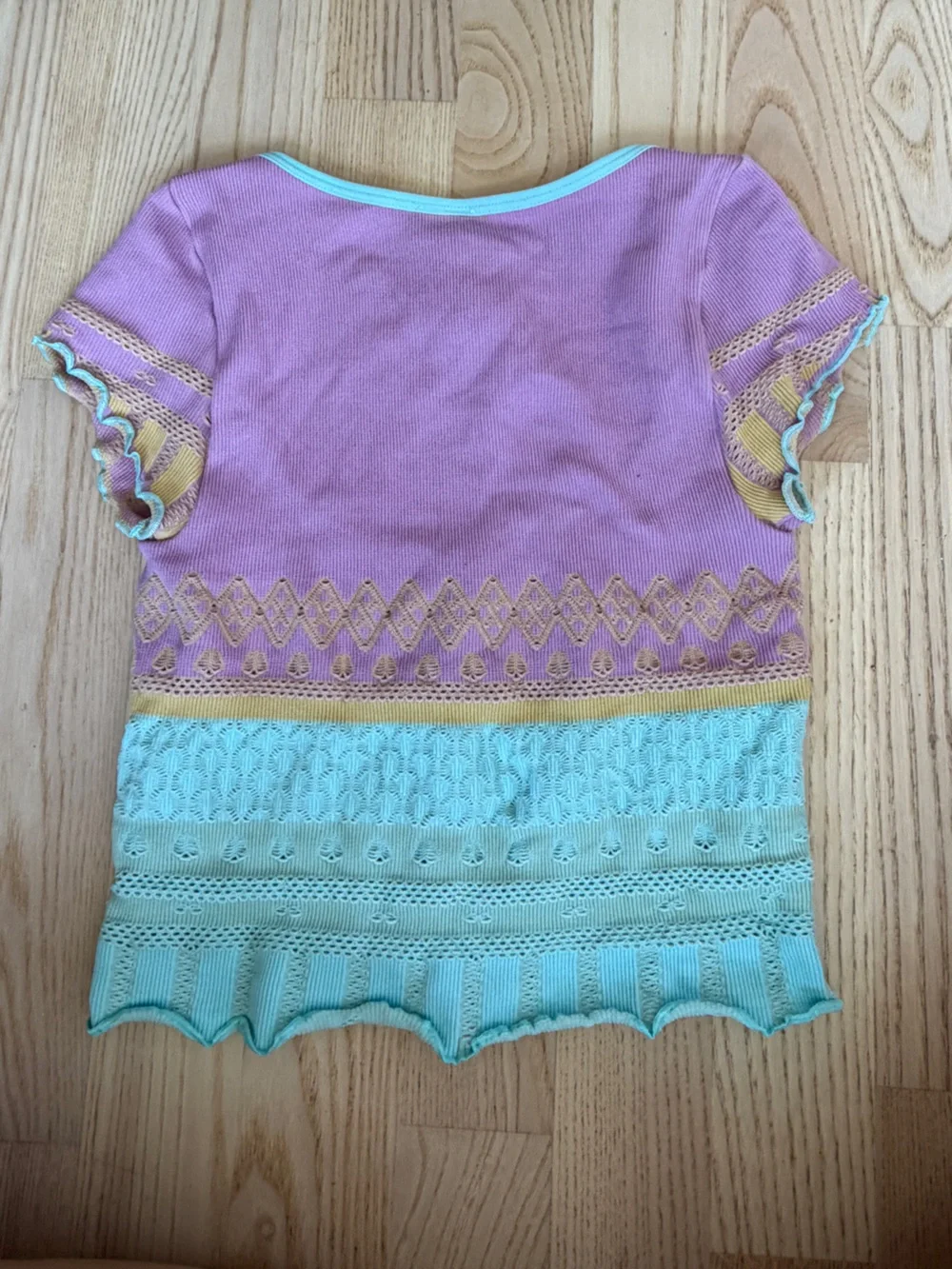 Anthropologie LyreBird Pastel Lavender Aqua Stretchy Textured Button-Front Top